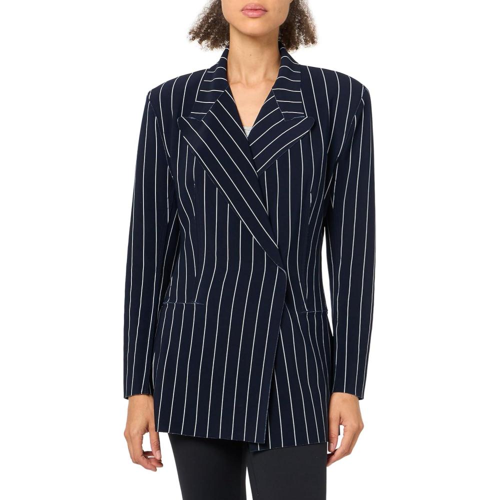 imageNorma Kamali womens Classic Double Breasted JacketTrue Navy Pinstripe