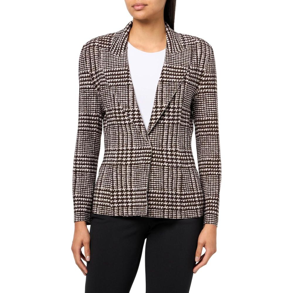 imageNorma Kamali womens Single Breasted Boy Fit JacketChoc Glenn Plaid Twd