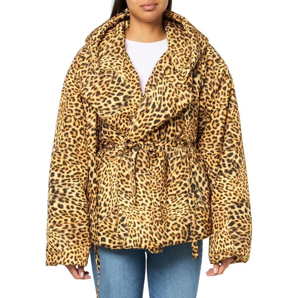 imageNorma Kamali womens Hooded Sleeping Bag Coat ShortCheetah Patch