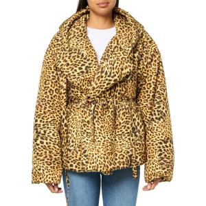 Norma Kamali womens Hooded Sleeping Bag Coat Short(Cheetah Patch)