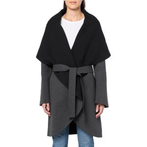 Norma Kamali womens Shawl Collar Coat Reversible(Dark Heather Gry/Blk)