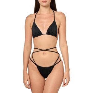 Norma Kamali Women’s Standard Bra/Criss Cross Bikini Bottom(Black)