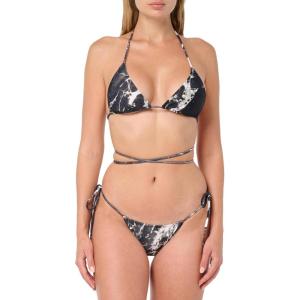 Norma Kamali Women’s Standard Bra/Criss Cross Bikini Bottom(Black Marble)