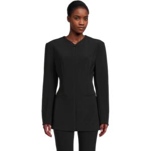 Norma Kamali womens Ls Shoulder Pad V Neck Zip Front Jacket(Black)