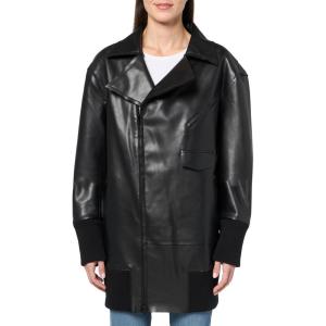 Norma Kamali womens Oversized Moto Jacket Above the Knee(Black)