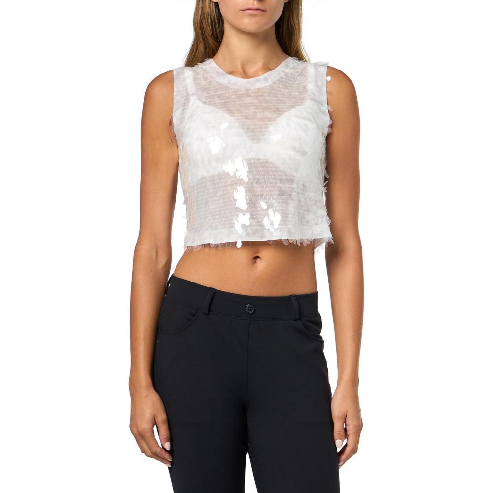 imageNorma Kamali Womens Sleeveless Cropped TopClearWhite