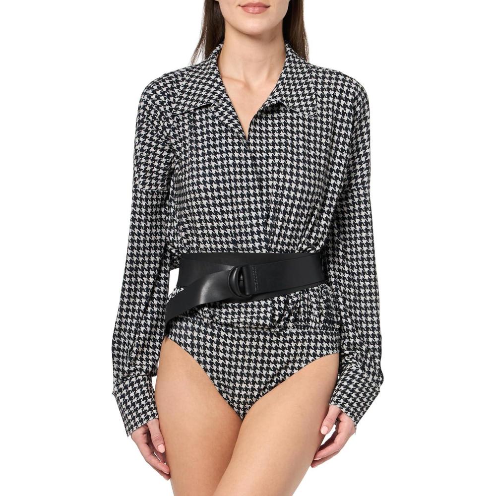 imageNorma Kamali womens Super Oversized Boyfriend Nk Shirt BodysuitLarge Houndstooth