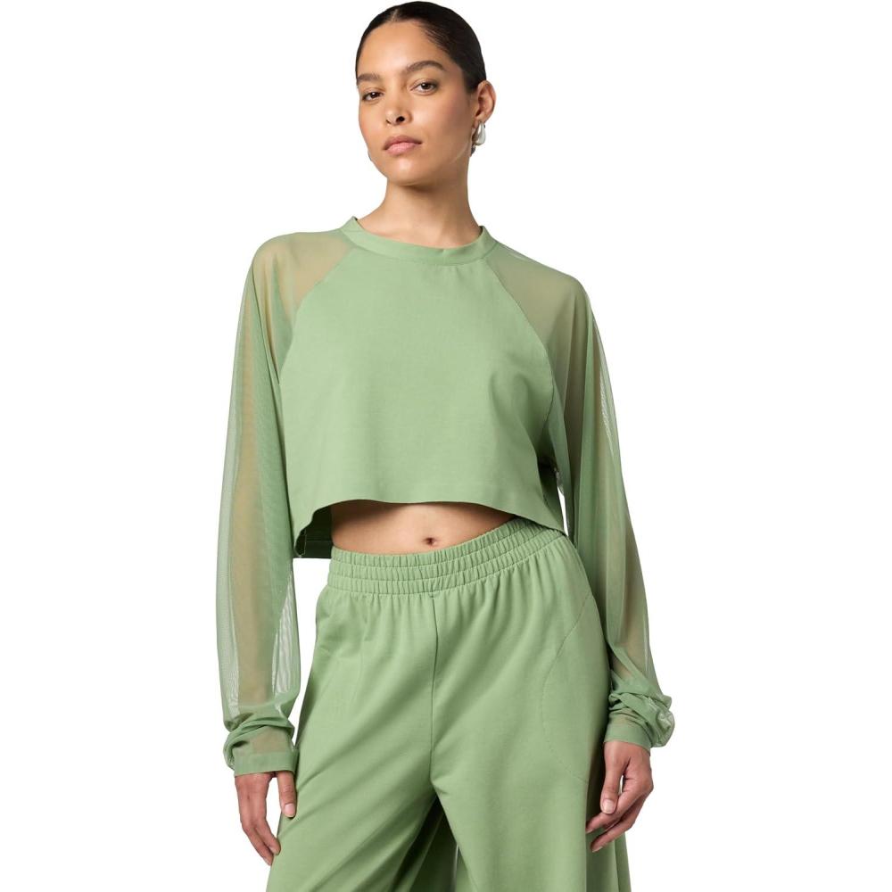imageNorma Kamali Womens Oversized Raglan Sleeve Cropped Top WMeshVintage Green