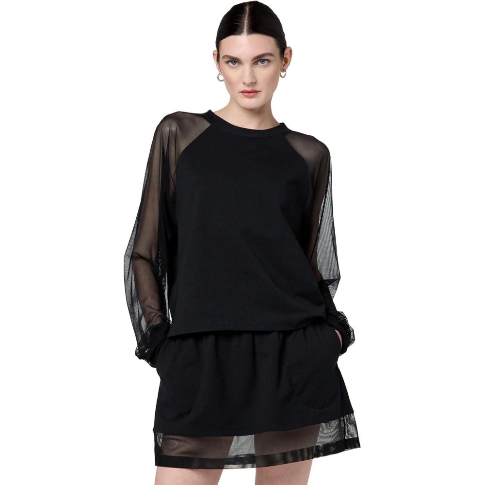 imageNorma Kamali Womens Oversized Raglan Sleeve Top WMeshBlack