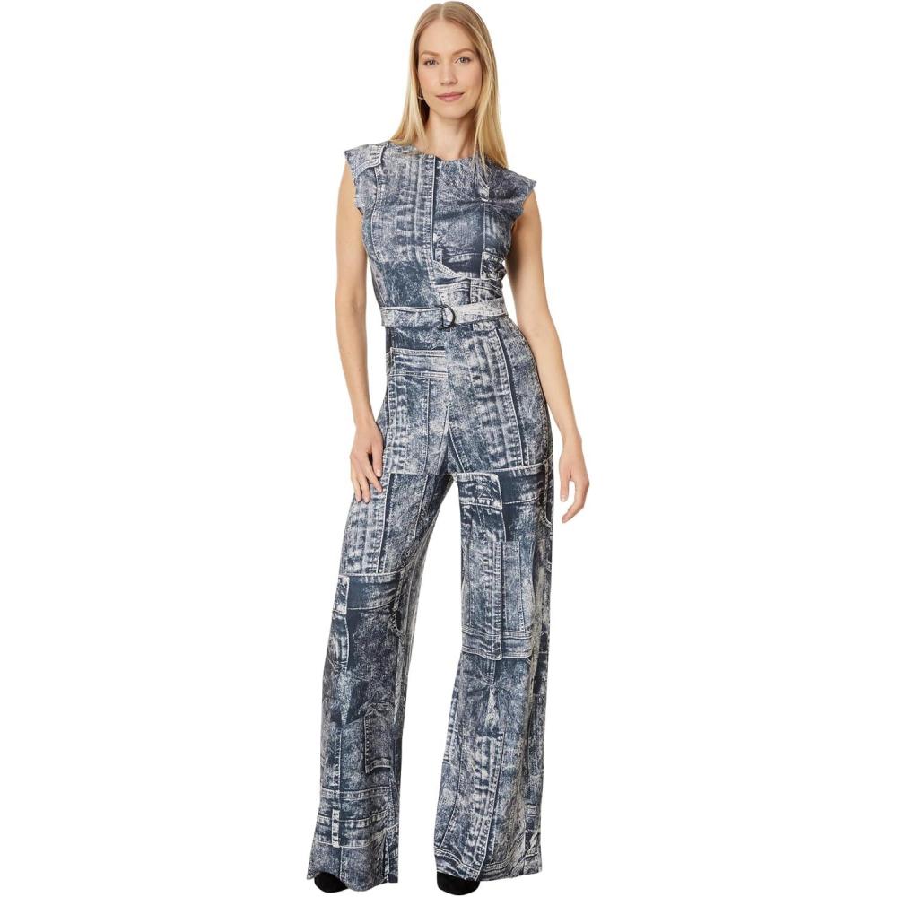 imageNorma Kamali Womens Sleeveless JumpsuitBlackNavy Denim Prt