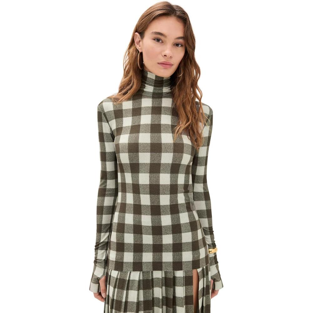 imageNorma Kamali Womens Slim Fit Long Sleeve Turtle TopBark Box Plaid