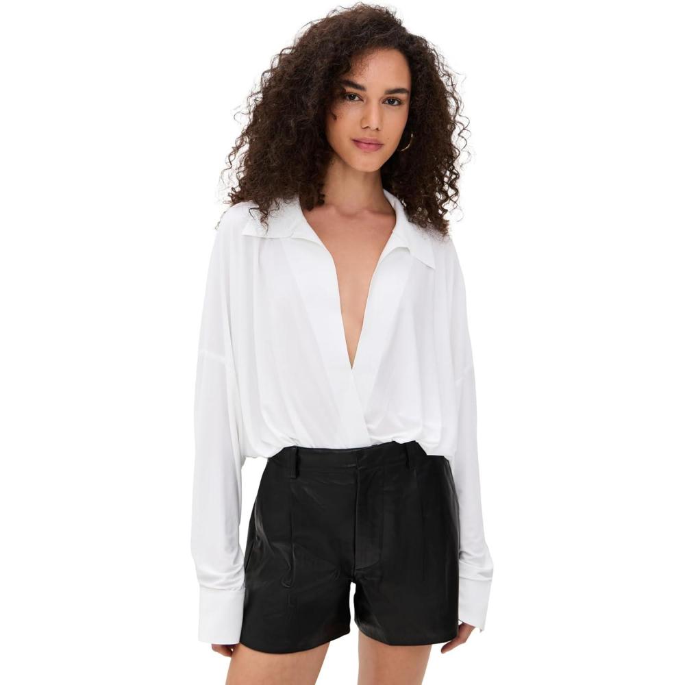 imageNorma Kamali Womens Super Oversized Boyfriend Neck Shirt BodysuitSnow White