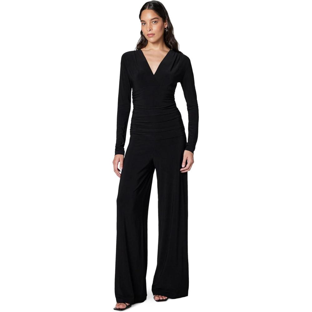 imageNorma Kamali Womens V Neck Longsleeve Shirred Waist JumpsuitBlack