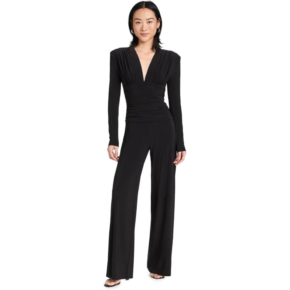 imageNorma Kamali Womens V Neck Shirred Waist JumpsuitBlack