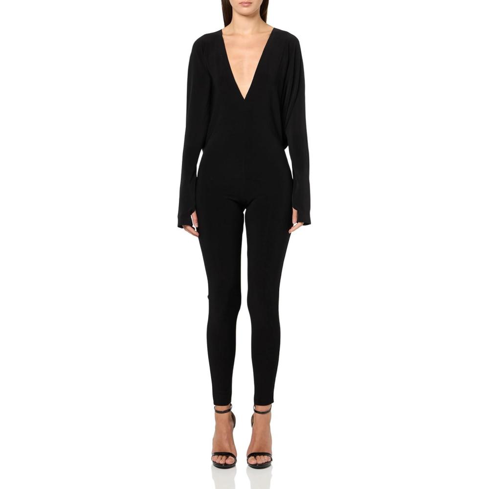 imageNorma Kamali womens Dolman V Neck CatsuitBlack
