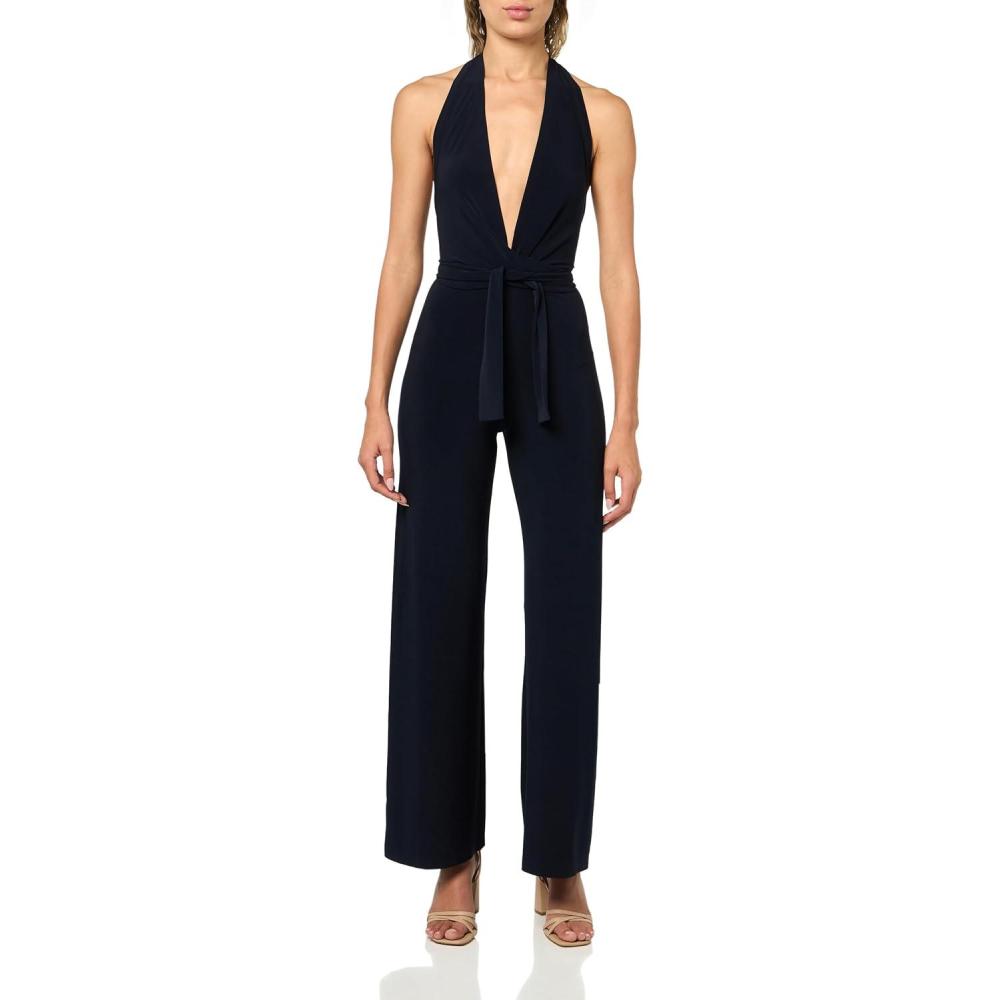 imageNorma Kamali womens Halter Wrap Straight Leg JumpsuitMidnight