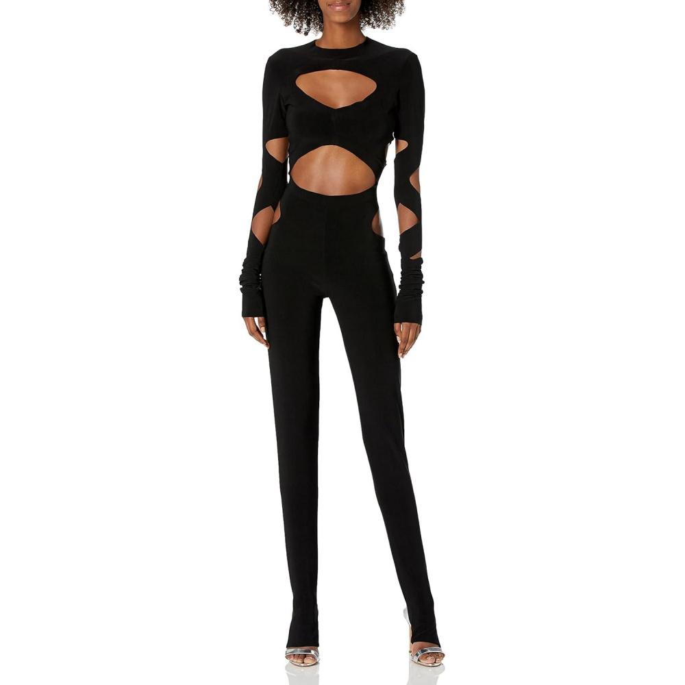imageNorma Kamali womens Long Sleeve Aztec CatsuitBlack