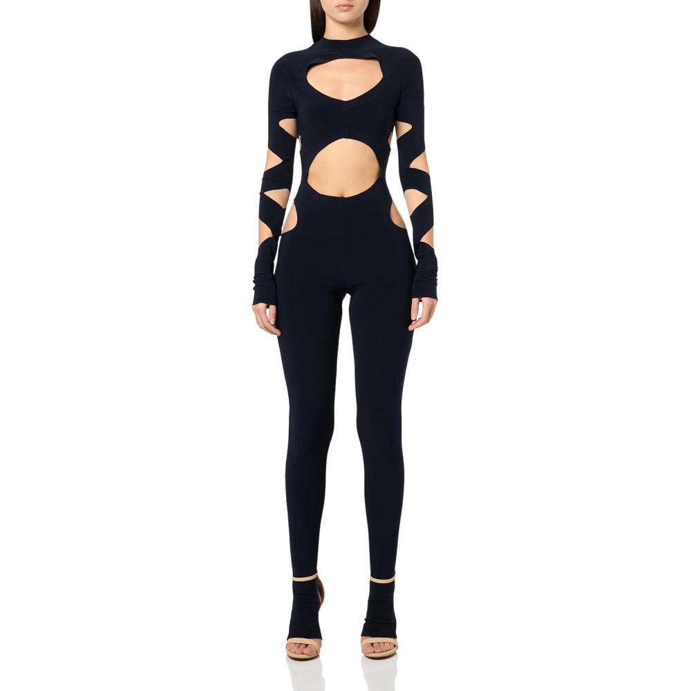 imageNorma Kamali womens Long Sleeve Aztec CatsuitMidnight