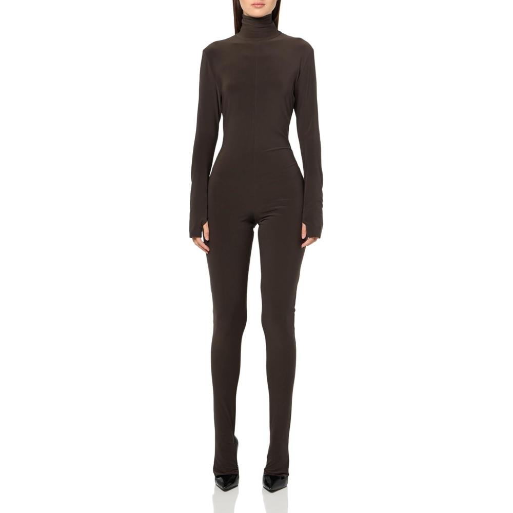 imageNorma Kamali womens Long Sleeve Slim Fit Turtle Catsuit WFootieEspresso