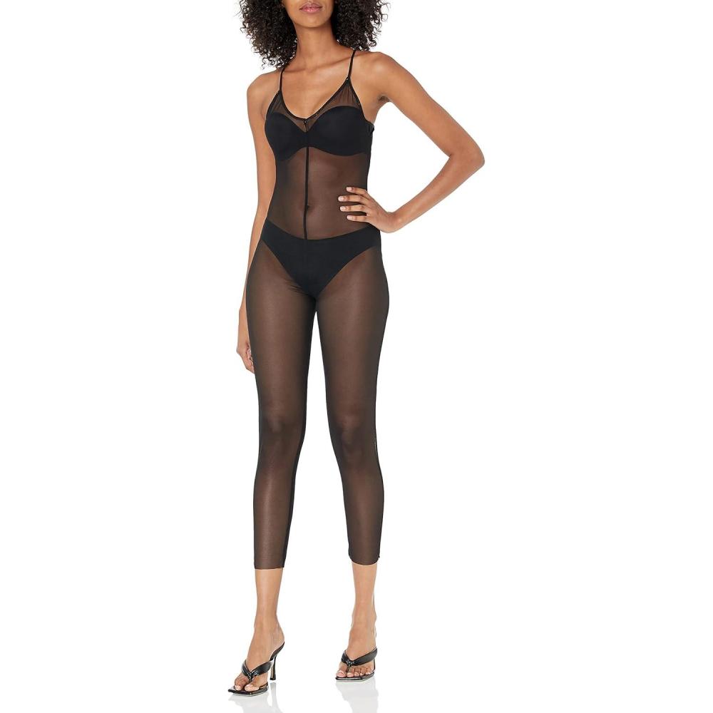 imageNorma Kamali womens Low Back Fara Slip CatsuitBlack Mesh