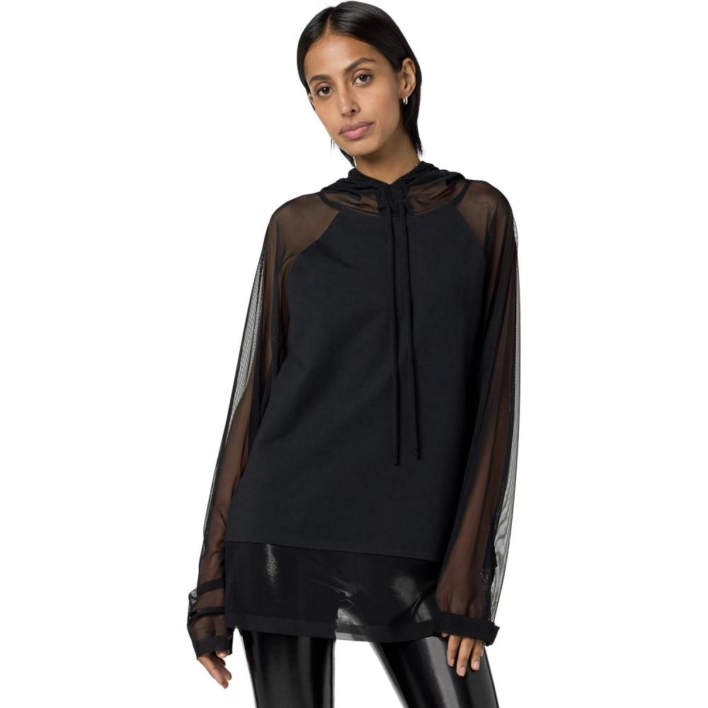 imageNorma Kamali womens Oversized Raglan Sleeve Hooded Top WMeshBlack