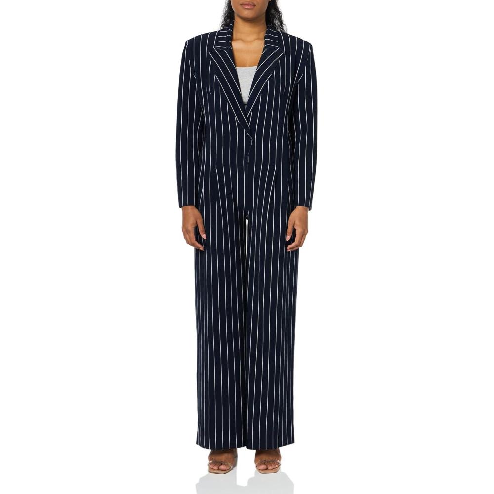 imageNorma Kamali womens Single Breasted Straight Leg JumpsuitTrue Navy Pinstripe