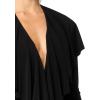 NORMA KAMALI LONG SLEEVE DEEP V RUFFLE BODYSUIT, BLACK, L