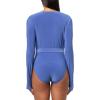 Norma Kamali LONG SLEEVE DEEP U NECK BODYSUIT, MILITARY BLUE, M