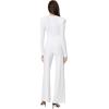 Norma Kamali womens V Neck L/S Shirred Waist Jumpsuit W/Shoulder Pads(Snow White)
