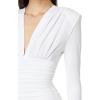 Norma Kamali womens V Neck L/S Shirred Waist Jumpsuit W/Shoulder Pads(Snow White)