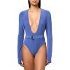 Norma Kamali LONG SLEEVE DEEP U NECK BODYSUIT, MILITARY BLUE, M