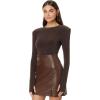 Norma Kamali Women’s Shoulder Pad Long Sleeve Crew Top(Chocolate)