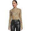 Norma Kamali Womens Slim Fit Long Sleeve Turtle Top(Cheetah Patch)