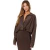 Norma Kamali Women’s Super Oversized Boyfriend Neck Shirt Bodysuit(Chocolate)