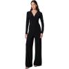 Norma Kamali Women’s V Neck Longsleeve Shirred Waist Jumpsuit(Black)