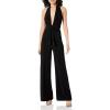 Norma Kamali womens Halter Wrap Straight Leg Jumpsuit(Black)