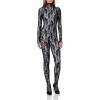 Norma Kamali womens Long Sleeve Slim Fit Turtle Catsuit W/Footie(Blk Stretch Lace/Wht)