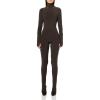 Norma Kamali womens Long Sleeve Slim Fit Turtle Catsuit W/Footie(Espresso)