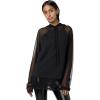 Norma Kamali womens Oversized Raglan Sleeve Hooded Top W/Mesh(Black)