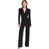 Norma Kamali womens V Neck L/S Shirred Waist Jumpsuit W/Shoulder Pads(Black)