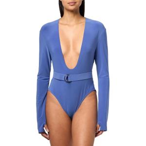 Norma Kamali LONG SLEEVE DEEP U NECK BODYSUIT, MILITARY BLUE, M