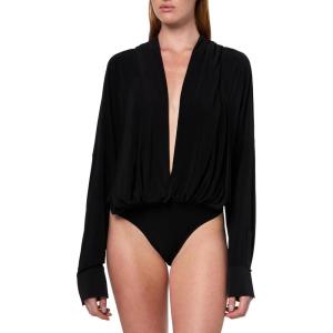 Norma Kamali Womens Hooded Super Oversized Bf Nk Shirt Bodysuit(Black)