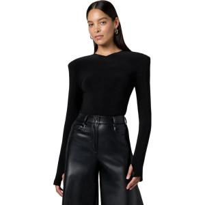 Norma Kamali Womens Long Sleeve Shoulder Pad V Neck Top(Black)