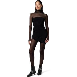 Norma Kamali Womens Ls Turtleneck Strapless Diana Pickleball Dress W/(Black/Black Mesh)