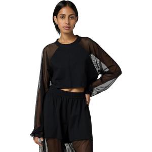 Norma Kamali Women’s Oversized Raglan Sleeve Cropped Top W/Mesh(Black)