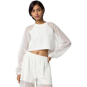Norma Kamali Women’s Oversized Raglan Sleeve Cropped Top W/Mesh(Snow White)