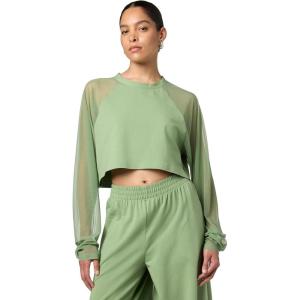 Norma Kamali Women’s Oversized Raglan Sleeve Cropped Top W/Mesh(Vintage Green)