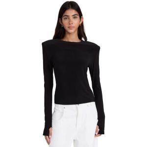 Norma Kamali Women’s Shoulder Pad Long Sleeve Crew Top(Black)