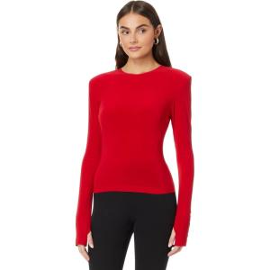Norma Kamali Women’s Shoulder Pad Long Sleeve Crew Top(Tiger Red)