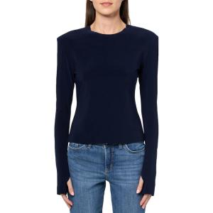 Norma Kamali Women’s Shoulder Pad Long Sleeve Crew Top(True Navy)